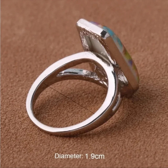 Boho Colorful Gemstone Silver Ring | Statement Cocktail Ring Size 9 - Picture 2 of 4
